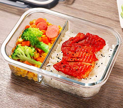 HOMIES INTERNATIONAL HOMIES INTERNATIONAL Glass 2 Compartment Rectangular Storage/Serving Bowl Set Lunch Tiffin Box with Clamp Plastic Lid (1000ML Each) - Set of 2 Piece  - Image 3