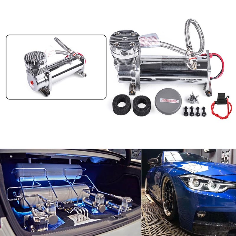 ZHSYMX Heavy Duty 200 PSI Air horn Compressor, 1/4 NPT Train Horn/Air Ride Compressor, Fittings for 12V Train/Truck/Car,Air Suspension SILVER - Image 3