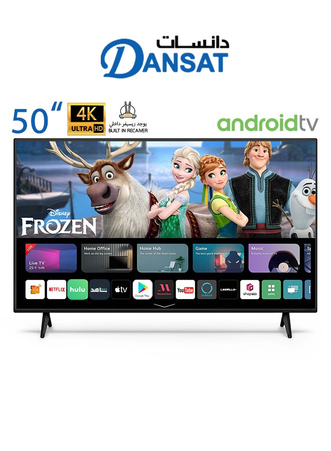 دانسات تلفزيون ذكي يعمل بنظام اندرويد مقاس 50 بوصة بدقة Ultra HD 4K مزود بحامل التثبيت على الحائط DTD5021BU DTD5022BU DTD50BU اسود - Image 1