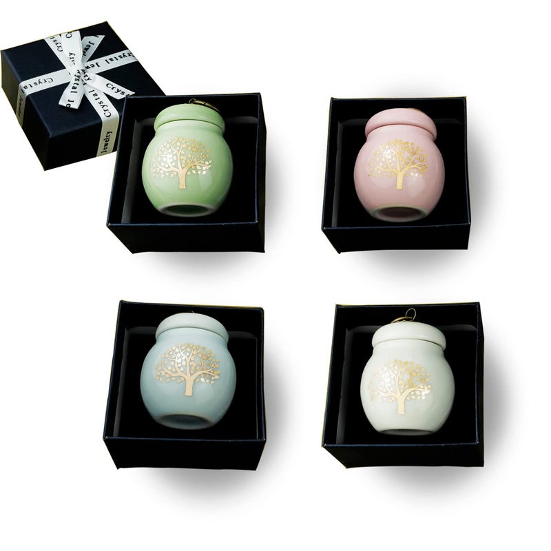 Set of 4 Small Ceramic Keepsake Urns for Ashes Mini Decorative Tree of Life Urn for Human Pet Ashes with Gift Box