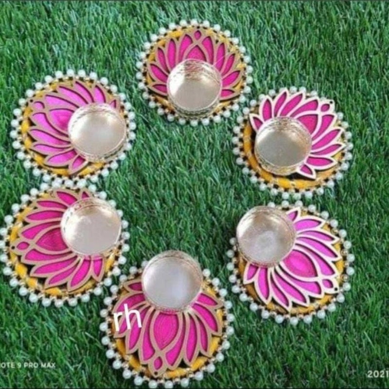 SP SELLPLUS Sellplus 6 Pc Pink Lotus with Moti Chudi and Tea Light Holder Home Temple Decorations for Diwali Dusshera Wedding Pooja Festival All Festival Decoration 