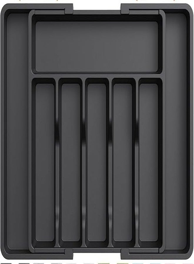 CazleeLarge Silverware Drawer Organizer, Expandable Utensil Tray for Kitchen, BPA Free Flatware and Cutlery Holder, Adjustable Plastic Storage for Spoons Forks Knives, Large, (Black) (1) - Image 1