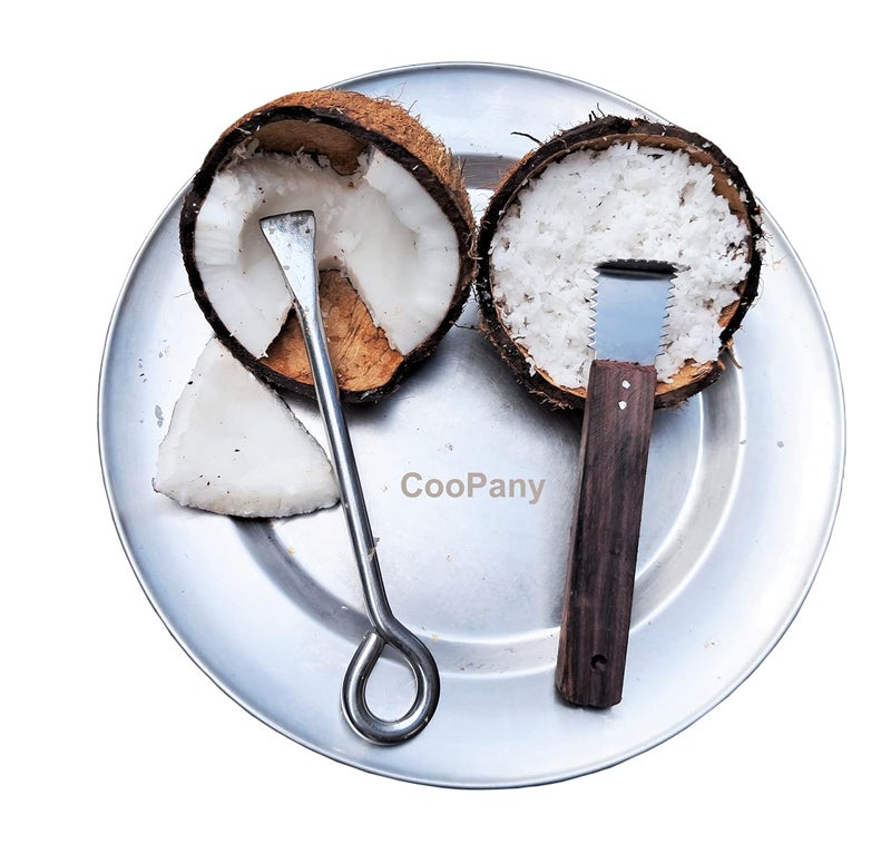 CooPany مجموعة أدوات المطبخ من كوبايني، قاطع جوز الهند من الفولاذ المقاوم للصدأ ومبشرة جوز الهند بمقبض خشبي، أفضل أداة متعددة الاستخدامات، عبوة من 2 منتج - Image 2