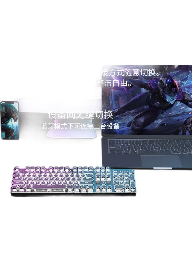 Eweadn Tk950 Wireless Bluetooth Punk Mechanical Keyboard, Wired Tri-Mode, For Office And Gaming, Compatible With Computers And Laptops, E-Sports, Blue Switch, Retro Peripherals, White With White Backlight - Image 2