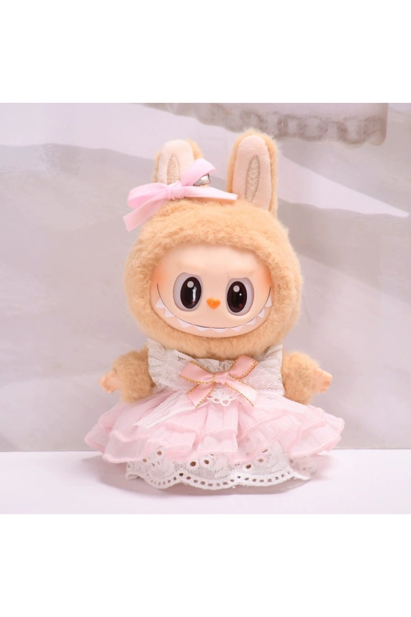 D 17cm Labubu Plush Pendant Korean Kpop Labubu Idol Clothing Accessories Princess Style Bow Dress C.