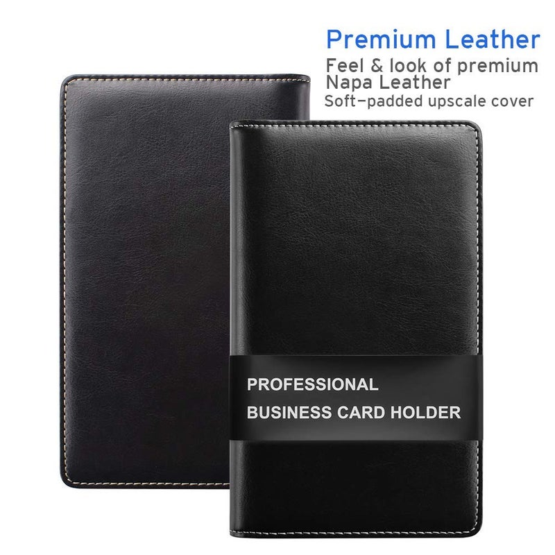 Sooez Leather Professional Business Card Book Holder Organizer, 240 Capacity Credit Card Booklet, PU Name Cards Holder Storage File for Men Women, Beige - Image 2