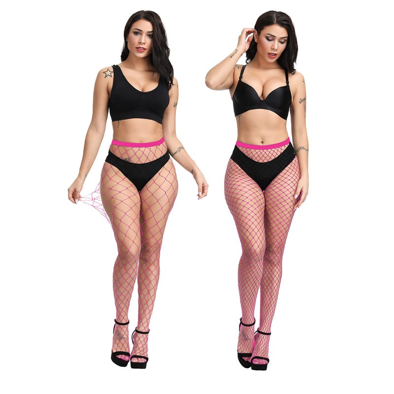 EVERSWE High Waist Fishnet Tights, Thigh High Suspender Stockings (ROS-LM, LXL) - Image 3