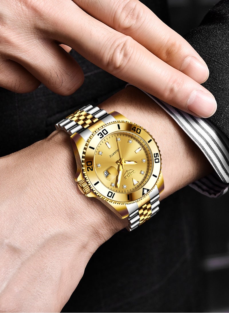 LIGE Men's Business Gold Dial Quartz Watch with Stainless Steel Band  - Image 2