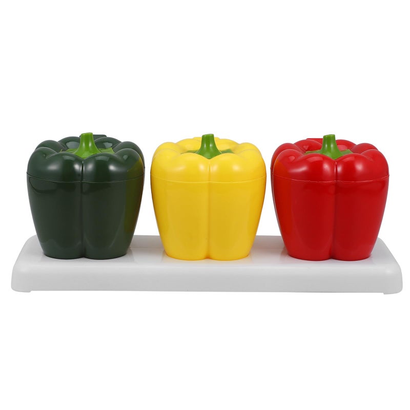 Pepper Shaped Plastic Spice Jars Set Airtight Condiment Storage Containers Red Yellow Green - Image 2