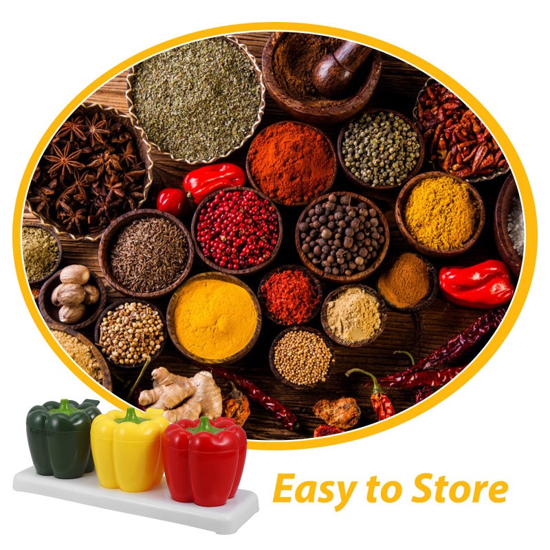 Pepper Shaped Plastic Spice Jars Set Airtight Condiment Storage Containers Red Yellow Green - Image 4