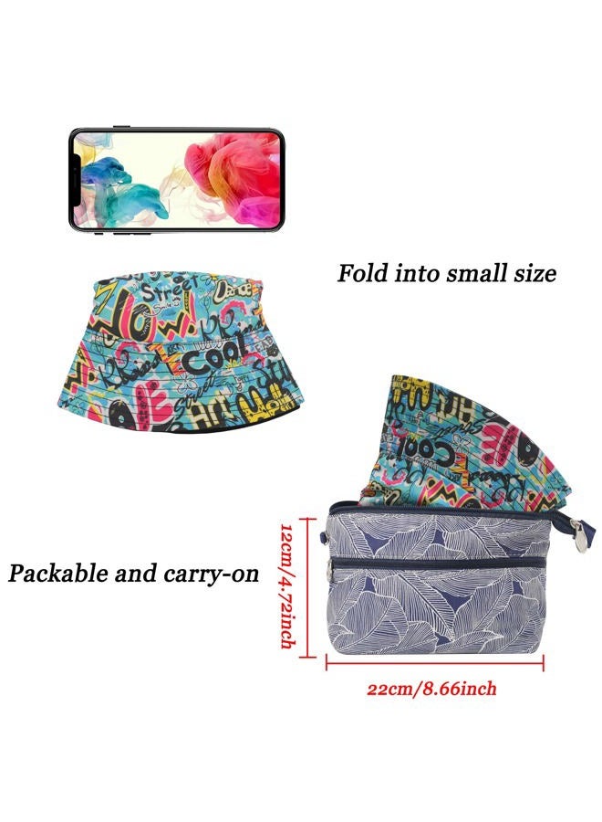 ZLYC Unisex Cute Print Bucket Hat Summer Travel Fisherman Cap for Women Men Teens, Street Art Blue, One size - Image 5