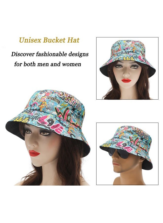 ZLYC Unisex Cute Print Bucket Hat Summer Travel Fisherman Cap for Women Men Teens, Street Art Blue, One size - Image 2