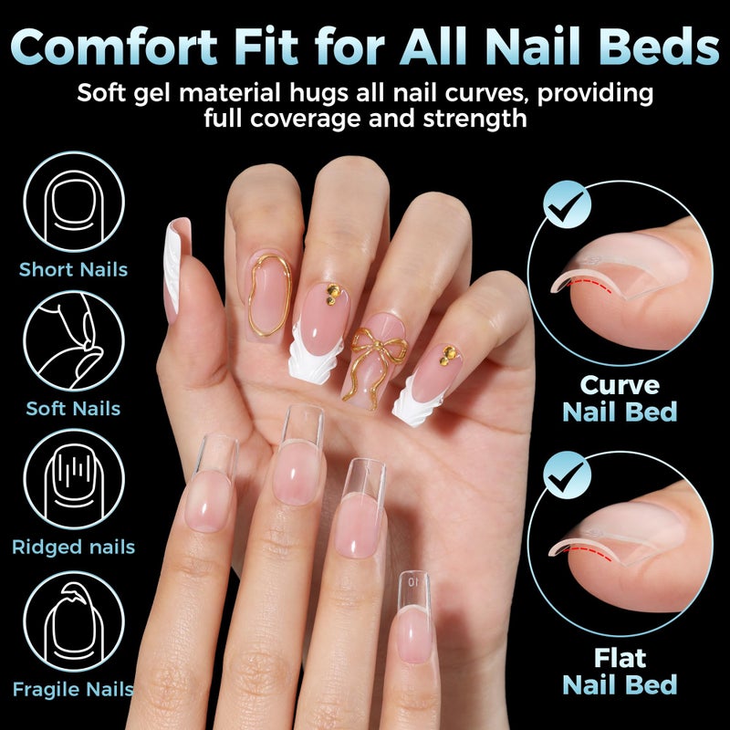 Luckyfairy Medium Square Nail Tips, 360pcs Soft Gel Pre-Shaped Acrylic Fake Nails, Half Matte Full Cover Clear Gelly Press on Flase Nail Tips for Extension Nail Manicure Home DIY 12 Sizes Gelly Tips - Image 2