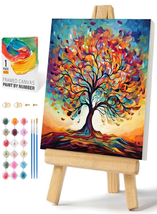 Offito Framed Paint by Numbers Kit for Adults Beginners & Kids Ages 8-12, Tree of Life Acrylic Easy Paint by Number with Frame, Watercolor Paint by Number Kits on Canvas Framed (10 * 10 Inch, Without Easel) - Image 1
