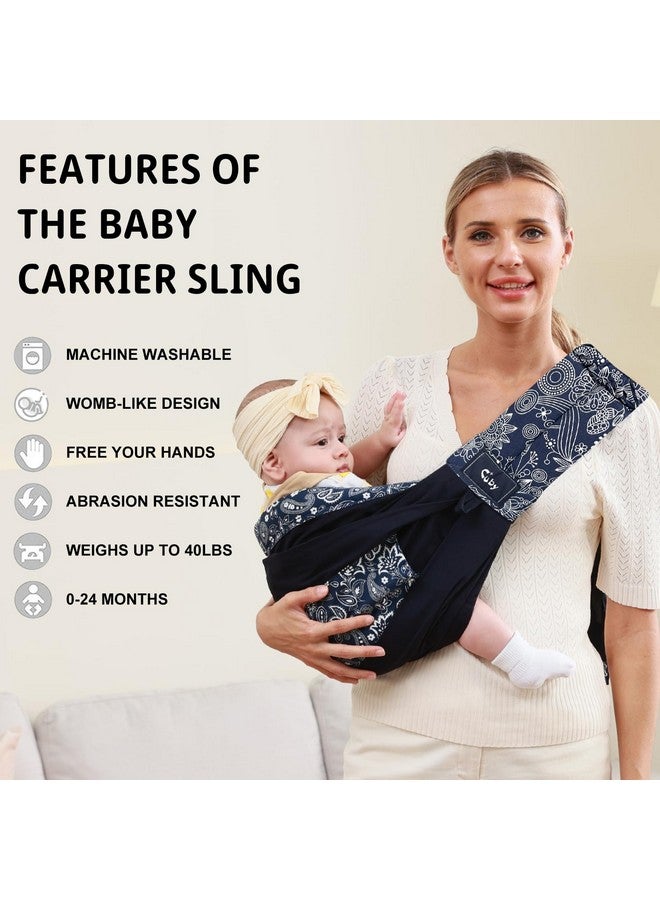CUBY Wrap Baby Sling Carrier, Baby Wraps Sling Carrier Adjustable Breathable Lightweight Easy to Wearing - Baby Slings for Newborn Infant Toddler Front & Hip Carry Up to 40lbs (Dark Blue Floral) - Image 1