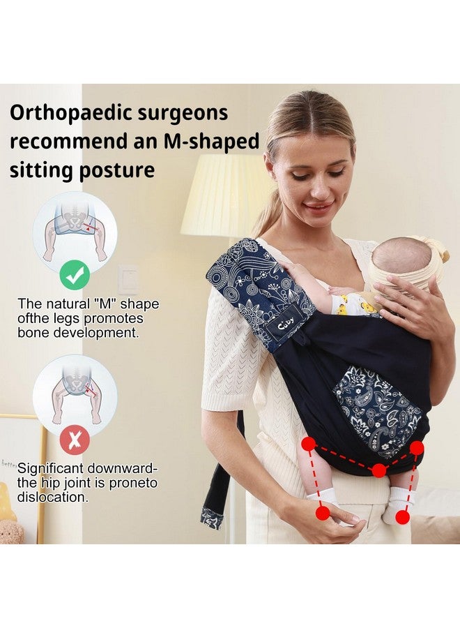 CUBY Wrap Baby Sling Carrier, Baby Wraps Sling Carrier Adjustable Breathable Lightweight Easy to Wearing - Baby Slings for Newborn Infant Toddler Front & Hip Carry Up to 40lbs (Dark Blue Floral) - Image 4
