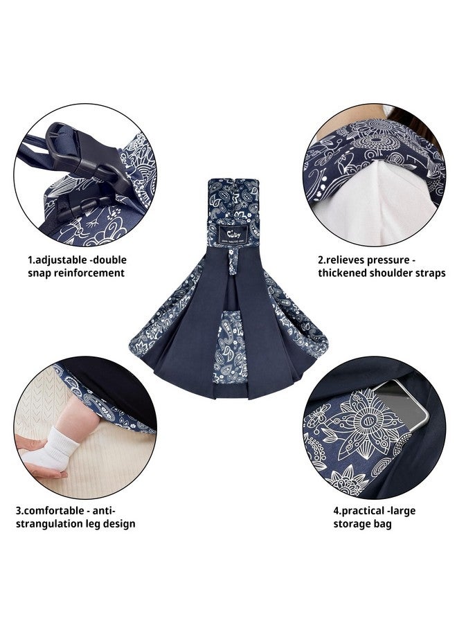 CUBY Wrap Baby Sling Carrier, Baby Wraps Sling Carrier Adjustable Breathable Lightweight Easy to Wearing - Baby Slings for Newborn Infant Toddler Front & Hip Carry Up to 40lbs (Dark Blue Floral) - Image 3