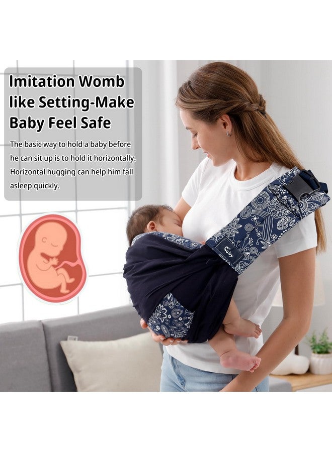 CUBY Wrap Baby Sling Carrier, Baby Wraps Sling Carrier Adjustable Breathable Lightweight Easy to Wearing - Baby Slings for Newborn Infant Toddler Front & Hip Carry Up to 40lbs (Dark Blue Floral) - Image 2