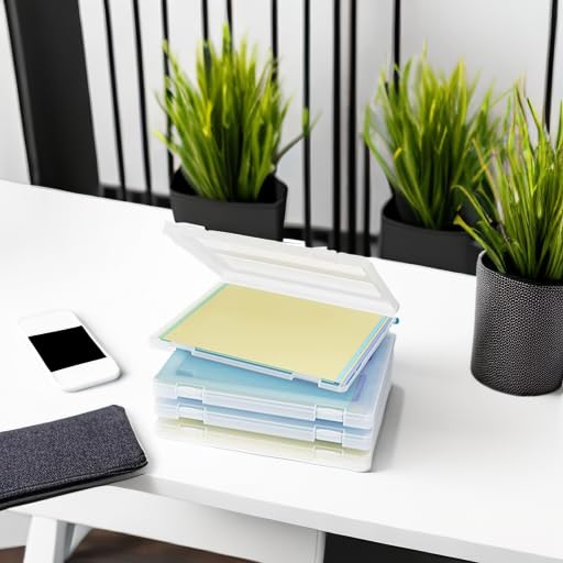 Denkee 4 Pack A4 Paper Organizer Box, Plastic Scrapbook Paper Organizer Containers for Craft Paper Storage, Portable Board Game Storage for Art Supplies 8.5" x 11" Letter Paper - Image 5