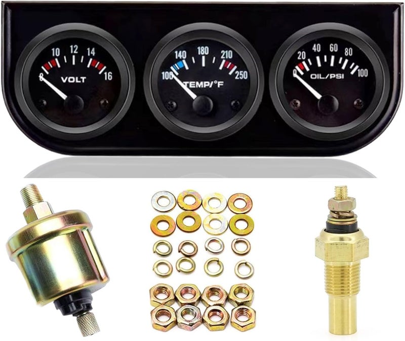 BLLYOGU 52mm 3-in-1 Car Gauge Kit - Voltage Meter, Water Temperature, and Oil Pressure Gauges - Image 1