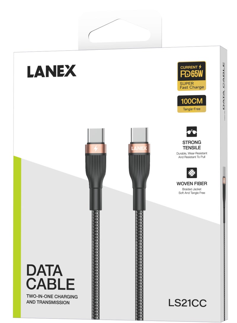 LANEX LS21CC Type-CBD cable, 1 meter, fabric, 65W, model LS21CC, supports data transfer - Image 1