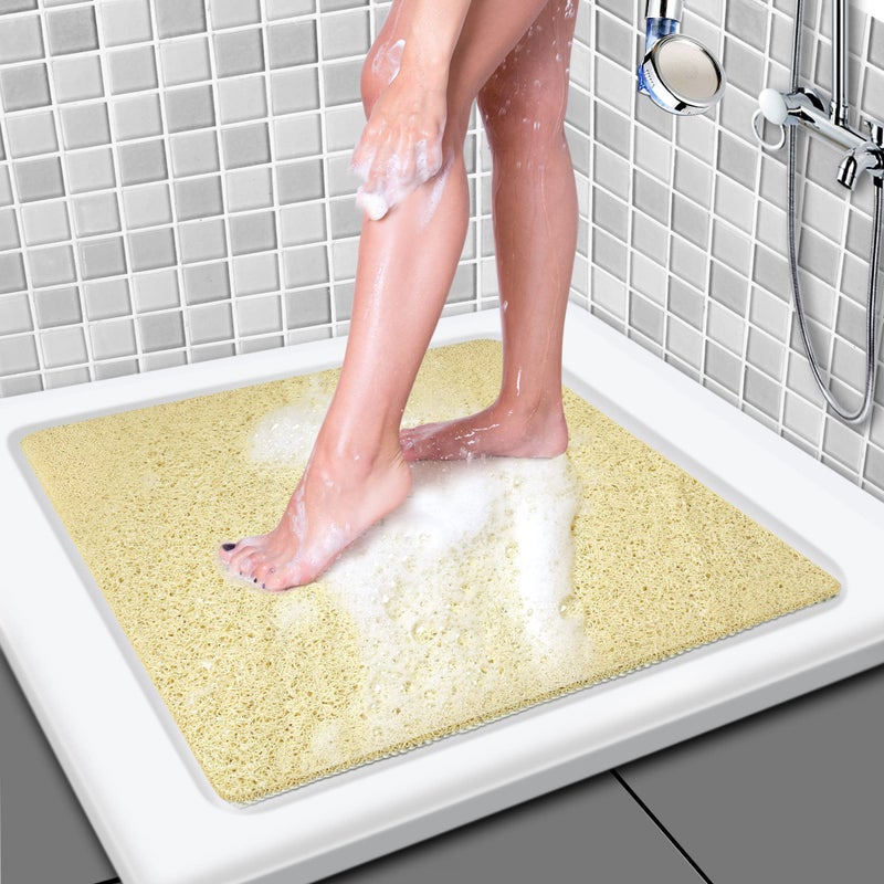 Leotruny Leotruny PVC Non Slip Square Shower Mat 21 x 21 Inches Shower Floor Mat for Bathroom Textured Surface C02Beige 21X21 