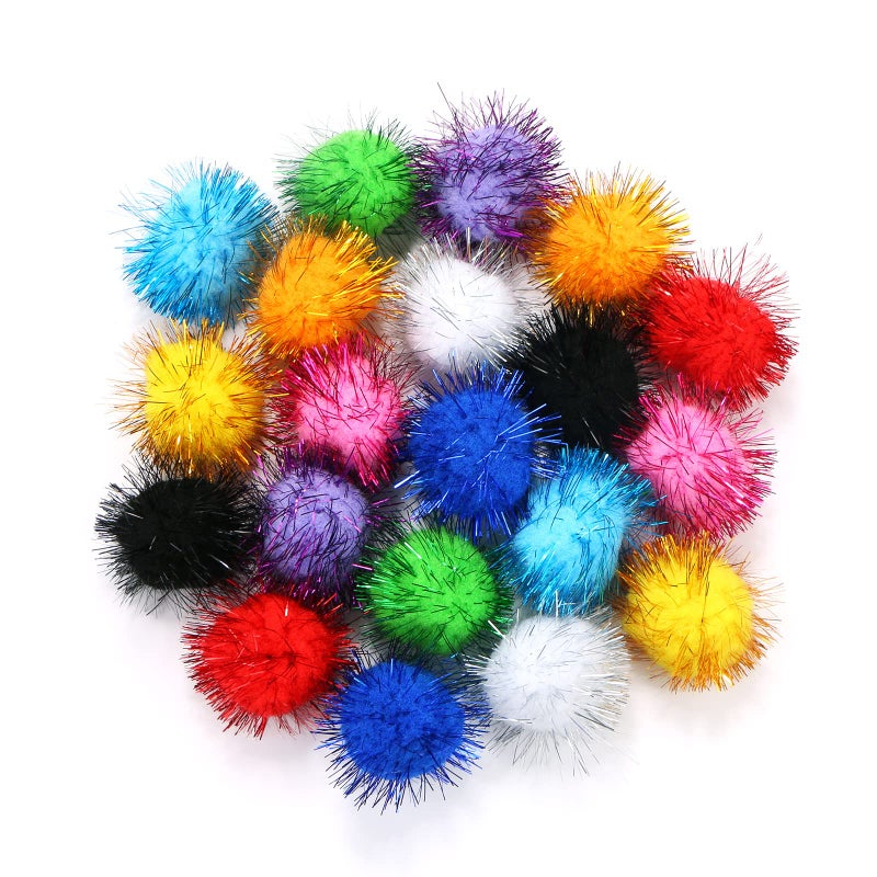 CABAX 18 Assorted Color Sparkle Balls Tinsel Pom Poms Puff Balls Glitter for Cat Kittens Toys DIY Christmas 20 Pcs - Image 2