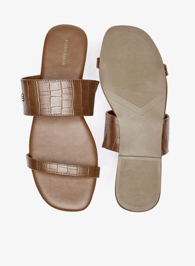 Flora Bella By Shoexpress Womens Textured Slip On Flat Sandals By Shoexpress