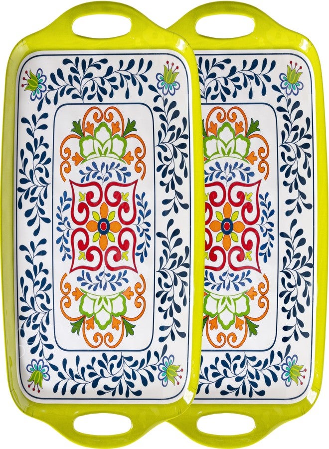 ZAROCRUS Serving Tray with Handles,Large Talavera Melamine Rectangle Serving Platter Set of 2, 19X12 Inch Turkey Trays/Platters, Great for Dinners Parties and Entertaining - Image 1