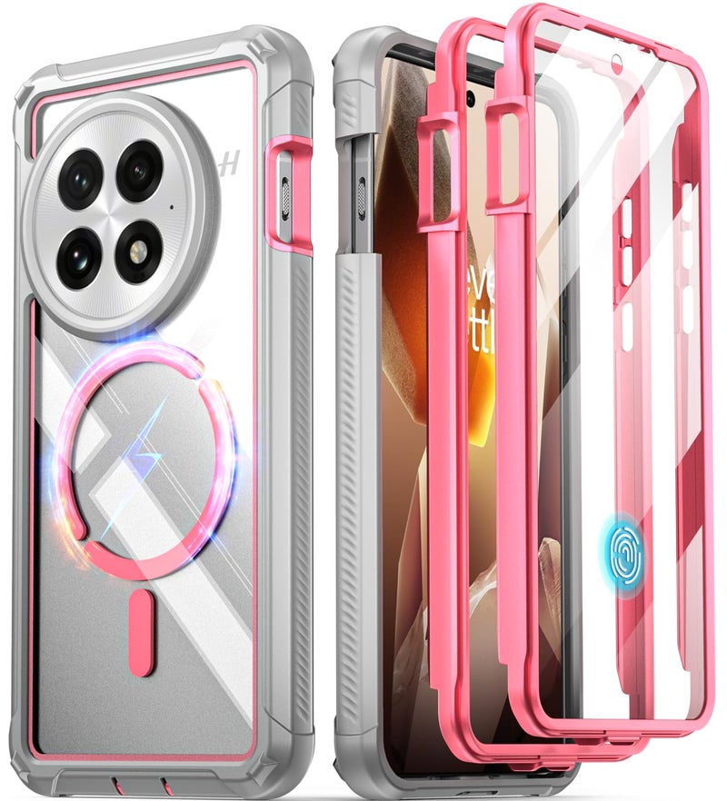 Poetic Guardian Case for OnePlus 13 5G Builtin Screen Protector Work with Fingerprint ID 2 Front Frame Full Body Shockproof Rugged Clear Cover Case PinkClear - Image 2
