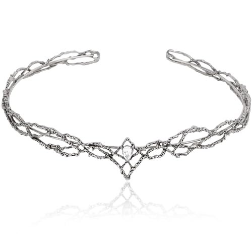 ANBALA Rhinestone Fairy Crown for Women Crystal Elf Crown Silver/Sliver Circlet Costume Headwear for Men Renaissance Headpiece for Birthday Party Cosplay Halloween - Image 1