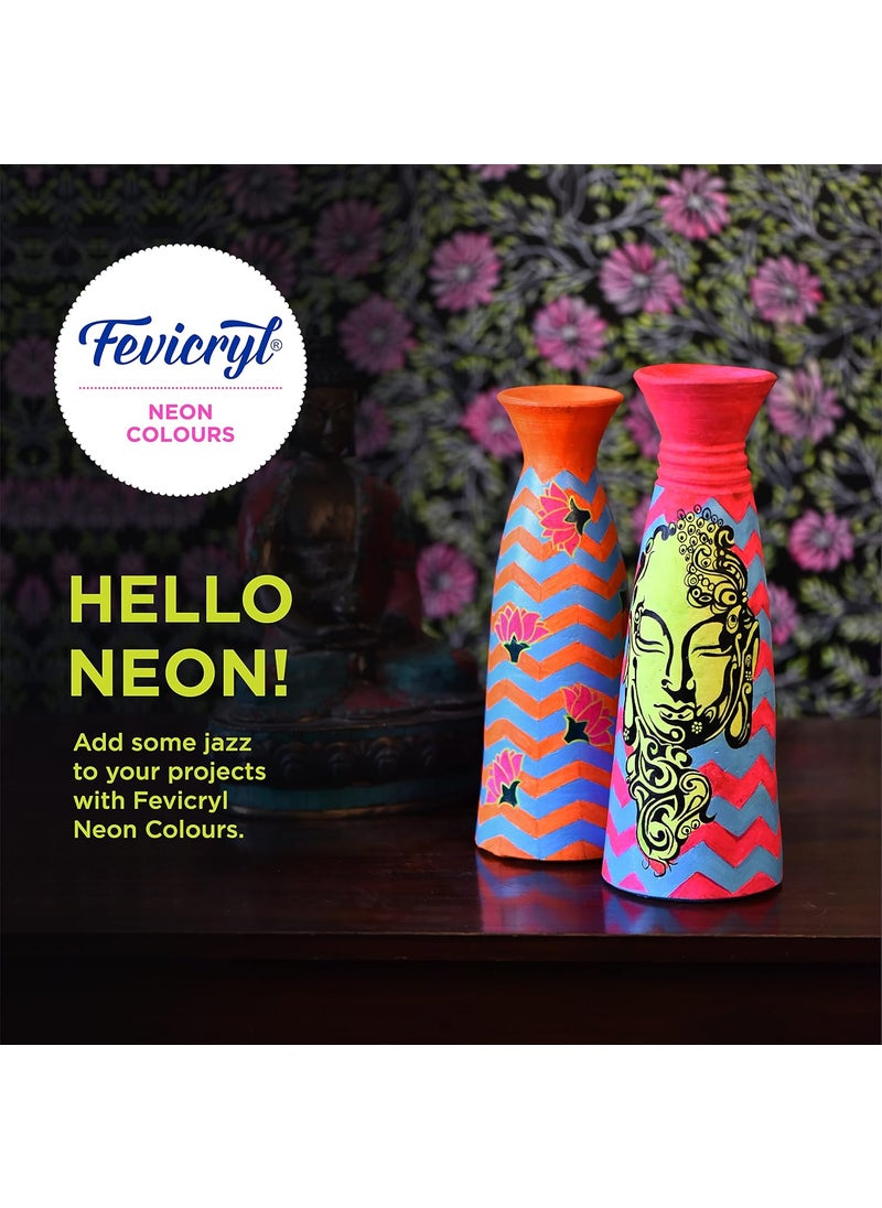 Pidilite Pidilite Fevicryl Neon Acrylic Colour Kit, 4 Shades X 100Ml Each | Yellow, Orange, Pink, Green | Vibrant And Colourful | DIY And Multi Surface Paints | Ideal For Beginners And Artists  - Image 2