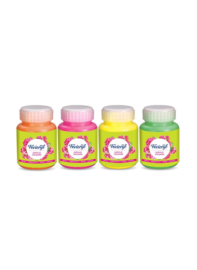 Pidilite Pidilite Fevicryl Neon Acrylic Colour Kit, 4 Shades X 100Ml Each | Yellow, Orange, Pink, Green | Vibrant And Colourful | DIY And Multi Surface Paints | Ideal For Beginners And Artists  - Image 1