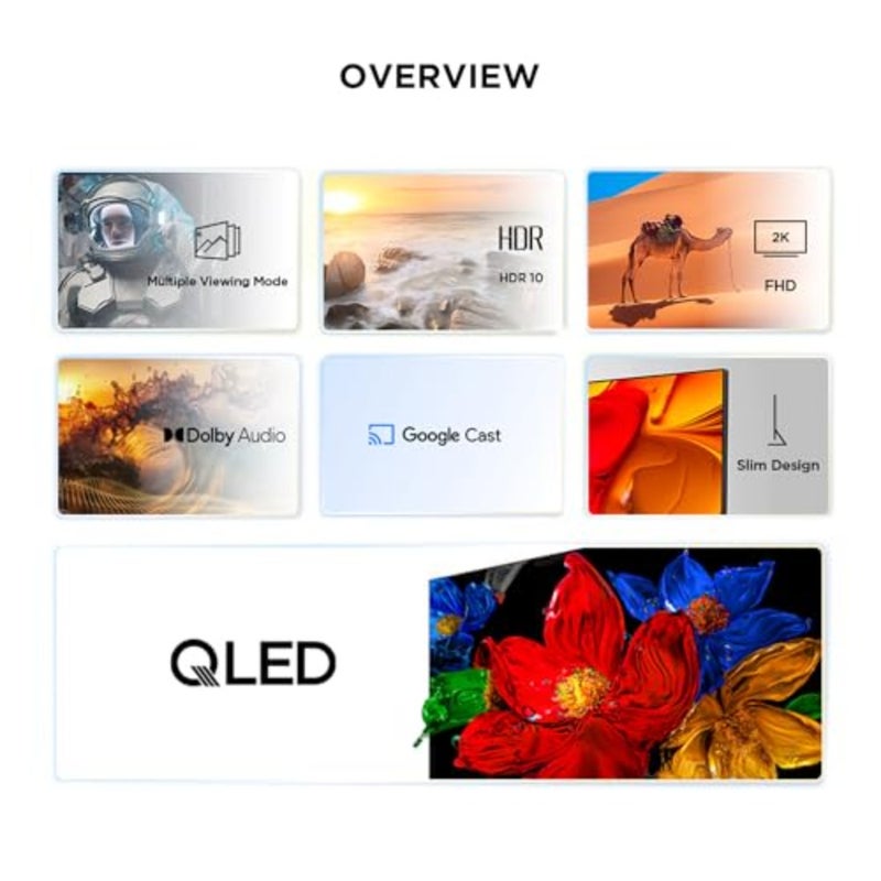تلفزيون ذكي للاستخدام في غرفة المعيشة، خامة QLED، لون أسود، شاشة 43 بوصة بتقنية HDR10، تلفزيون جوجل، Dolby Audio، وضع الألعاب، ومميزات Eye Care بتصميم نحيف - Image 3