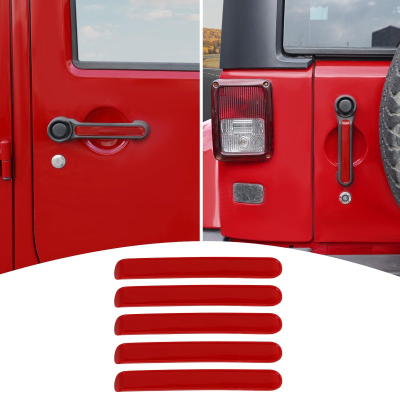 PDKLIN for Jeep JK Tailgate Door Handle Insert Trim Cover for Jeep Wrangler JK JKU 20072017 4DR Red Exterior Accessories 5pcs - Image 2