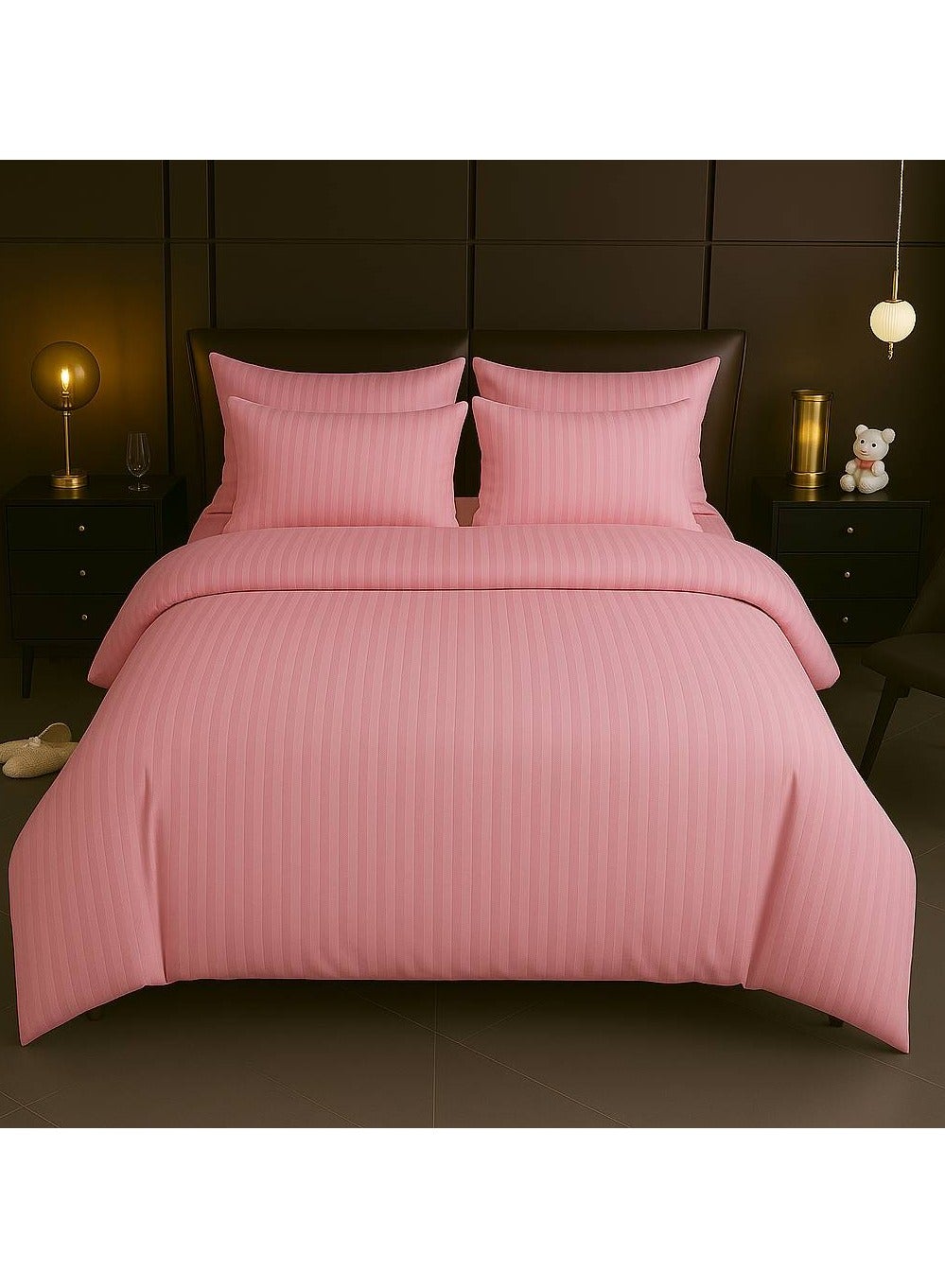 6-Piece Duvet Cover Set – Includes 1 Duvet Cover, 1 Fitted Sheet & 4 Pillowcases – Single/Queen/King Sizes, Color Pink