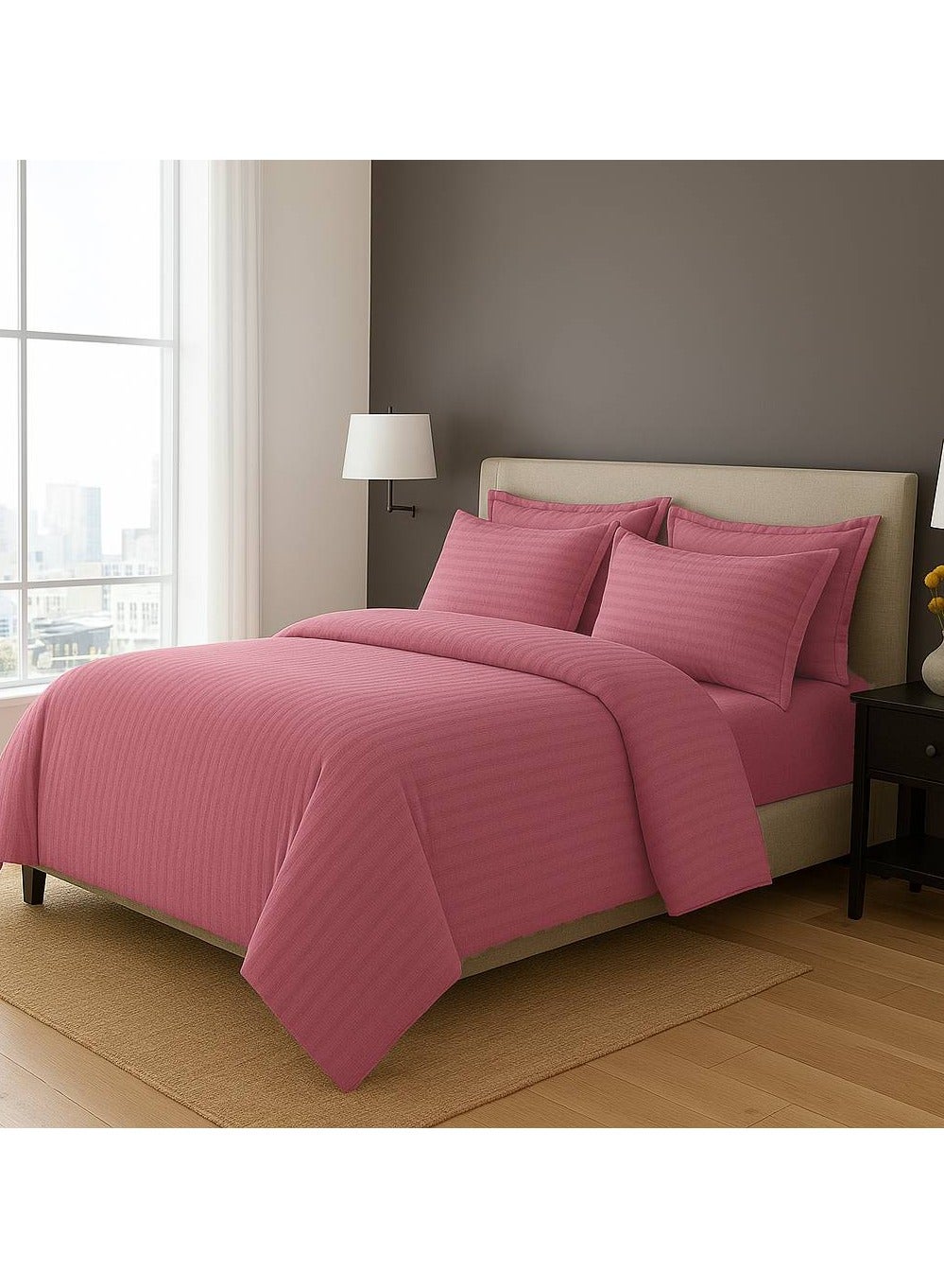 6-Piece Duvet Cover Set – Includes 1 Duvet Cover, 1 Fitted Sheet & 4 Pillowcases – Queen Size, Color Pink