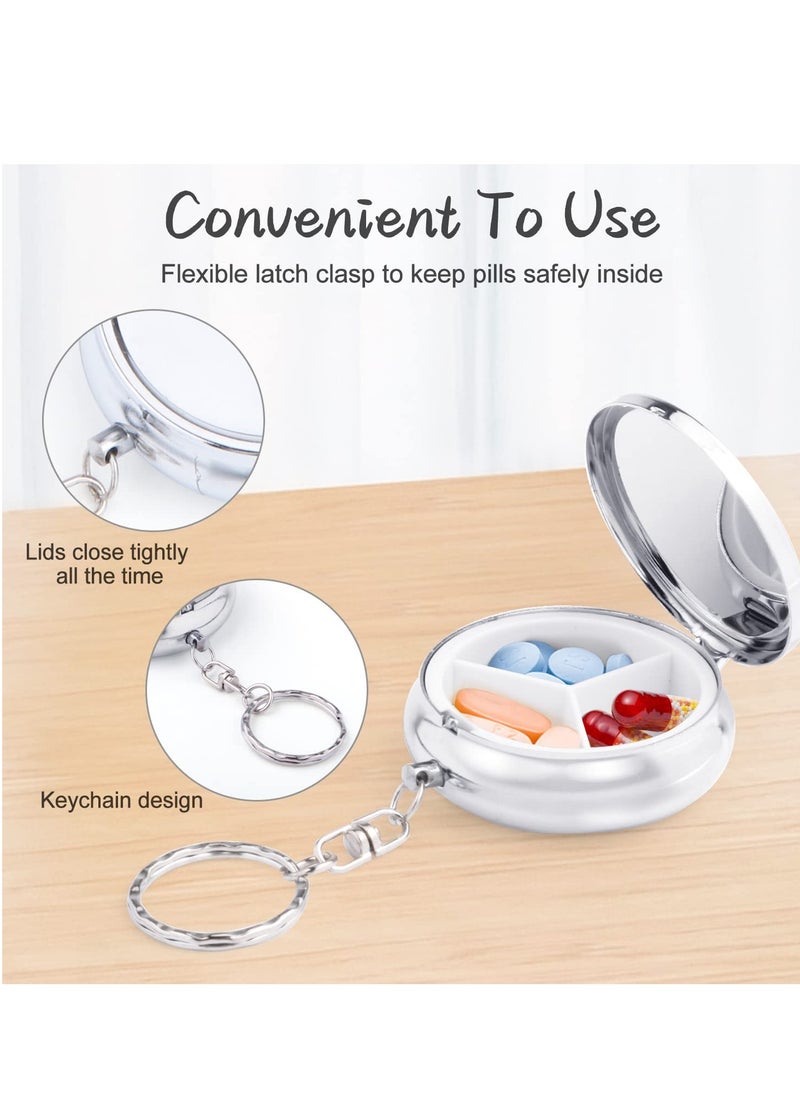 Generic Portable Mini Metal Pill Case - 6 Pack Round Organizer with Keychain, 3 Compartment Holder for Vitamins, Supplements & Fish Oils  - Image 2