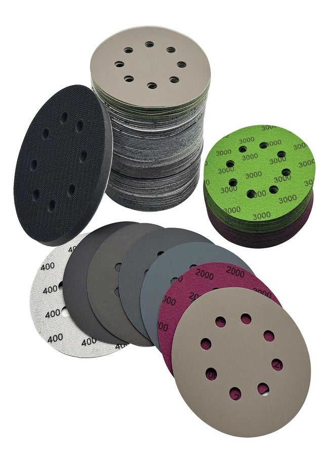 AutKerige 5 Inch Sanding Discs 140pcs Hook and Loop 8 Holes Wet Dry Sandpaper with 1pcs Interface Pad, Grit400 600 800 1000 1500 2000 3000 Orbital Sander Pads - Image 1