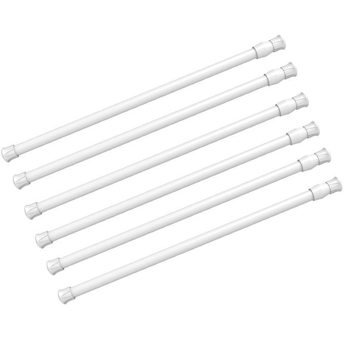 6 PACK SPRING TENSION CURTAIN ROD ADJUSTABLE LENGTH FOR KITCHEN BATHROOM CUPBOARD WARDROBE WINDOW BOOKSHELF DIY PROJECTS