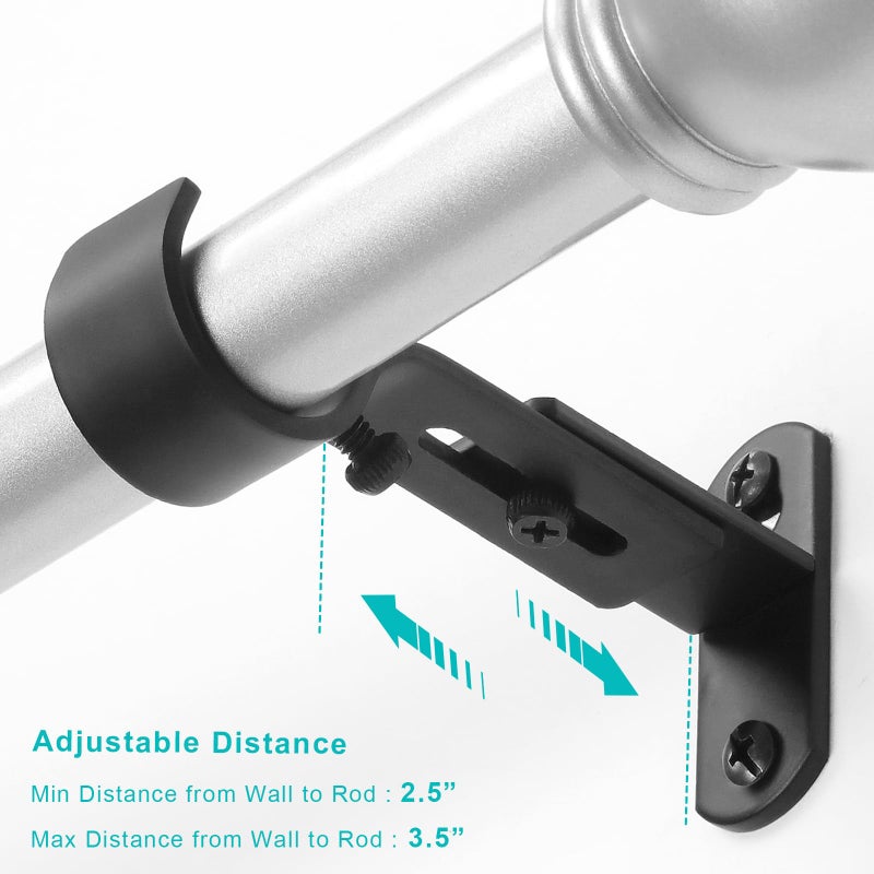 AMZSEVEN Adjustable Curtain Rod Brackets, Metal Window Drapery Rod Hanger Holders Hooks for 1 inch Rods (Black, Set of 2) - Image 2