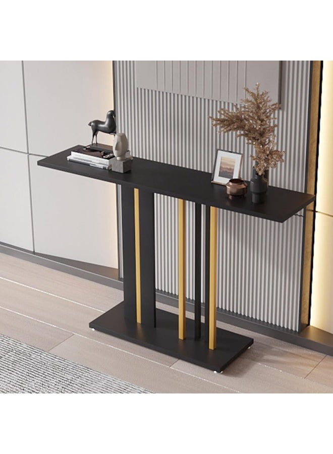 DubaiGallery Premium Modern Entryway Console Table featuring a matte black finish with striking gold vertical bars, engineered for stability, beauty, and versatile décor placement, ideal for luxury homes needing a refined and eye-catching furniture piece. - Image 1