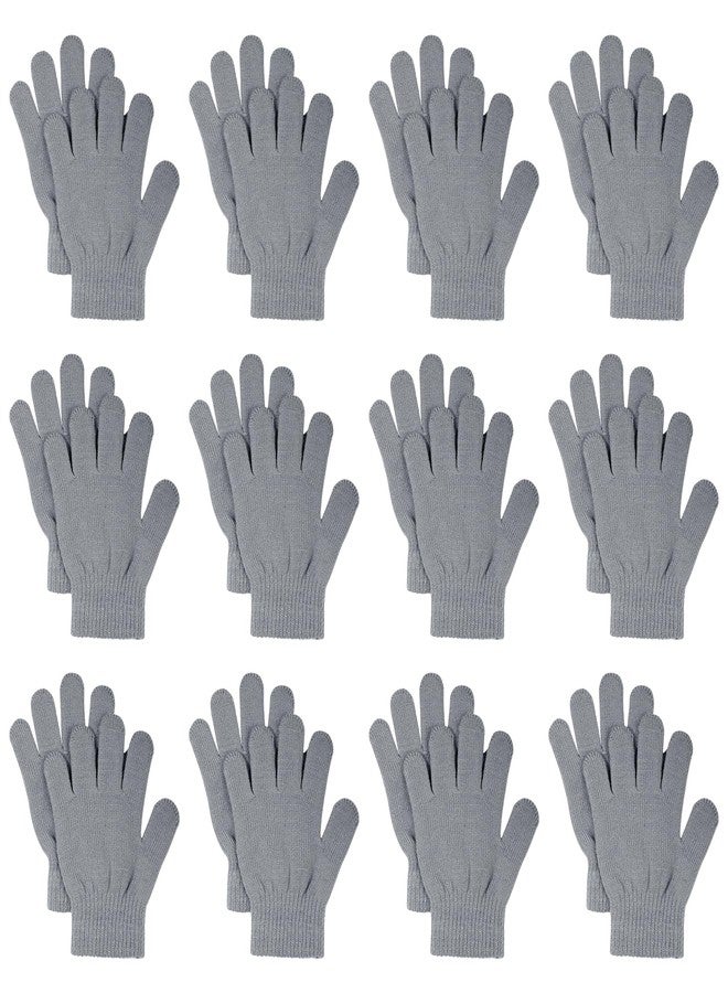 jiebor 12 Pairs Kids Warm Winter Knit Gloves for Boys Girls Children Kids Gray - Image 1