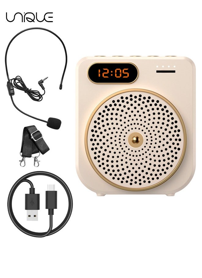 Unique Portable Voice Amplifier - Bluetooth Rechargeable Personal Voice Amplifier - with Wire Headset Microphone and Belt - PA System Speaker Power Amplifiers Loudspeaker for Teachers/Meeting/Tour Guide (Beige)  - Image 1
