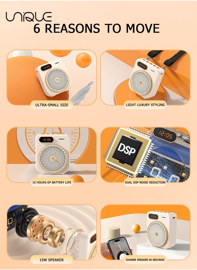 Unique Portable Voice Amplifier - Bluetooth Rechargeable Personal Voice Amplifier - with Wire Headset Microphone and Belt - PA System Speaker Power Amplifiers Loudspeaker for Teachers/Meeting/Tour Guide (Beige)  - Image 3