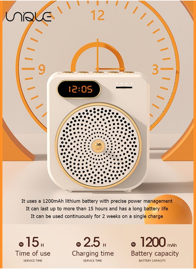 Unique - Portable Voice Amplifier - Bluetooth Rechargeable Personal Voice Amplifier - with Wire Headset Microphone and Belt - PA System Speaker Power Amplifiers Loudspeaker for Teachers/Meeting/Tour Guide (Beige) - Image 1