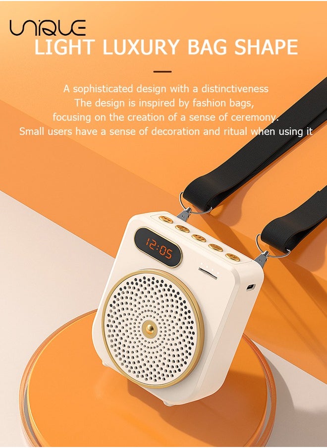 Unique - Portable Voice Amplifier - Bluetooth Rechargeable Personal Voice Amplifier - with Wire Headset Microphone and Belt - PA System Speaker Power Amplifiers Loudspeaker for Teachers/Meeting/Tour Guide (Beige) - Image 1