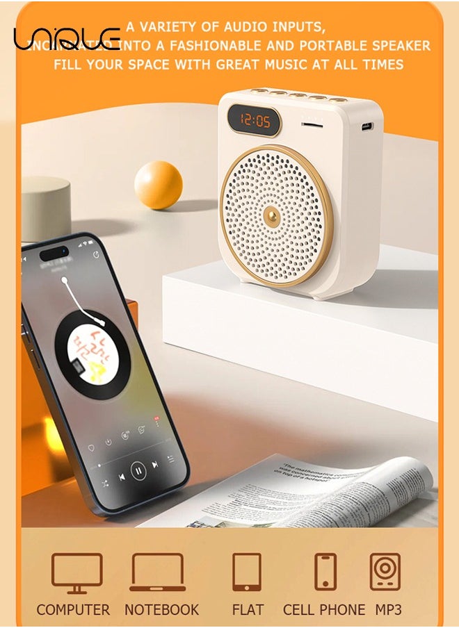 Unique - Portable Voice Amplifier - Bluetooth Rechargeable Personal Voice Amplifier - with Wire Headset Microphone and Belt - PA System Speaker Power Amplifiers Loudspeaker for Teachers/Meeting/Tour Guide (Beige) - Image 1