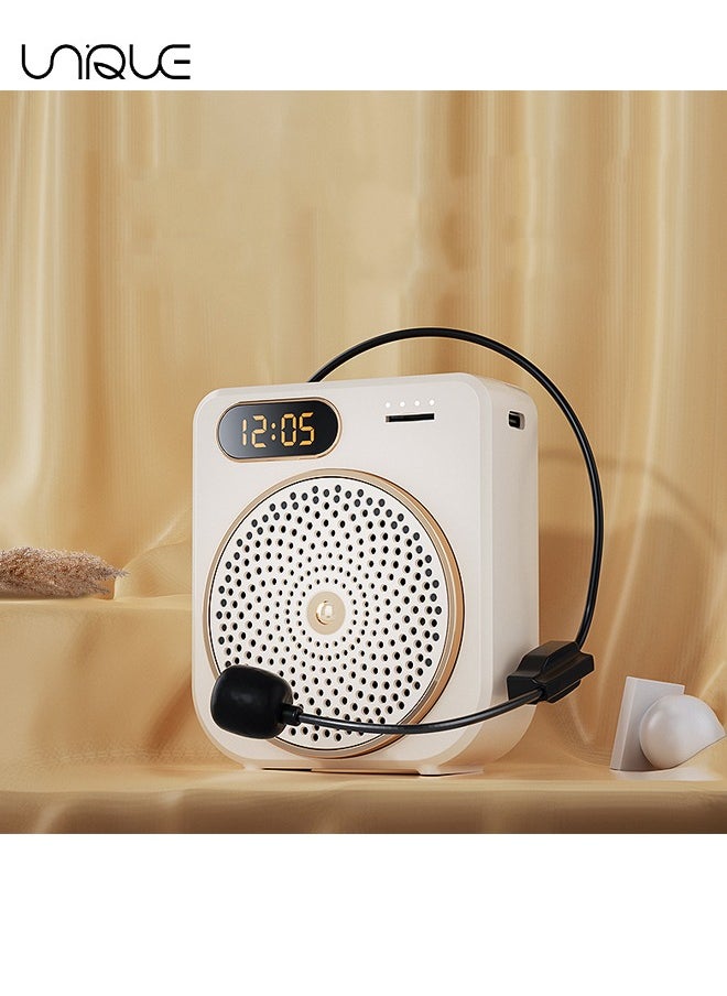 Unique - Portable Voice Amplifier - Bluetooth Rechargeable Personal Voice Amplifier - with Wire Headset Microphone and Belt - PA System Speaker Power Amplifiers Loudspeaker for Teachers/Meeting/Tour Guide (Beige) - Image 1