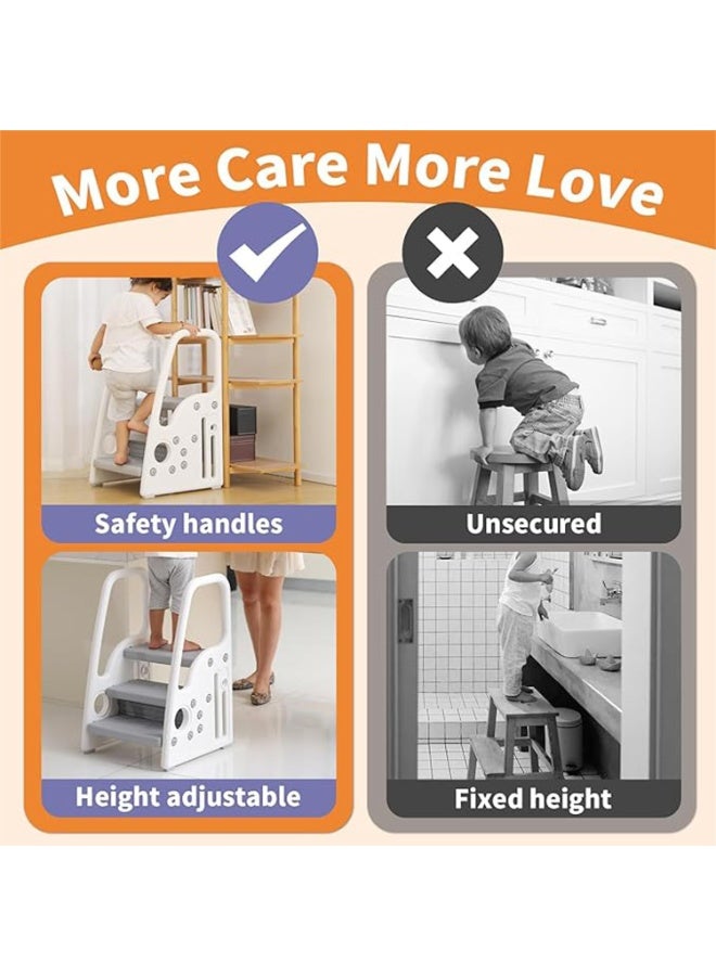 TAPIT Toddler Step Stool,Adjustable Kids Ladder,Kids Standing Tower for Kitchen Counter Bathroom Sink Toilet Potty Training,Children Learning Helper Stool with Safety Handles & Non-Slip Pad - Image 4
